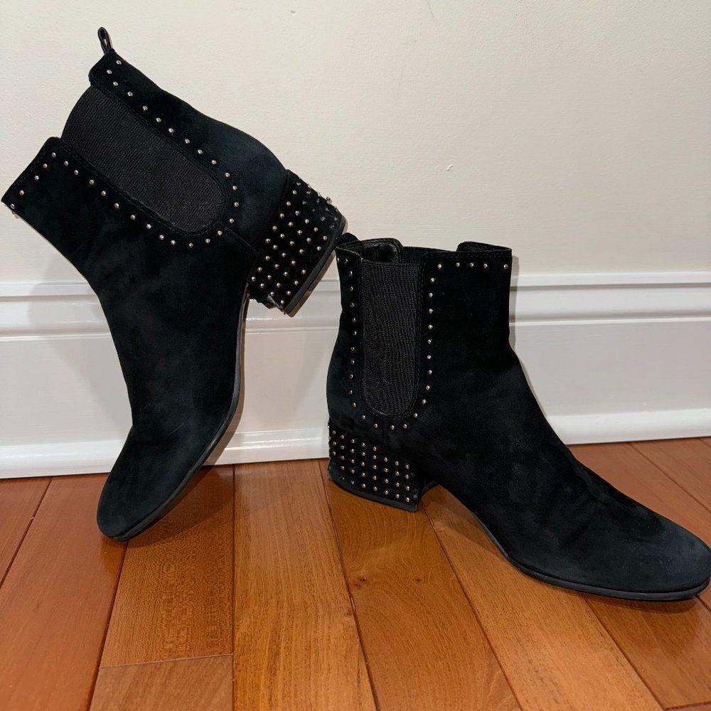 Marc Fisher Black Suede Tango Silver Studded Chelsea Ankle Boots
